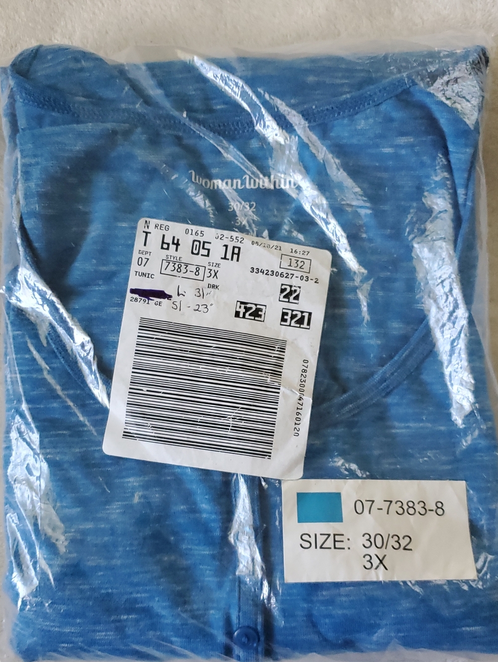 Woman Within 3X (30/32) Tunic Long Sleeve Blue Marled Stretchy Soft NEW button